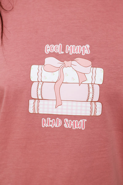 Cool Mums Read Smut Oversized Tee - Dusty Pink & Pink