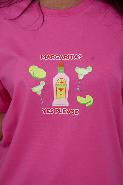 Margarita? Yes Please Oversized Tee - Pink & Red