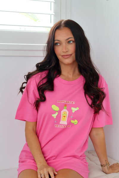 Margarita? Yes Please Oversized Tee - Pink & Red