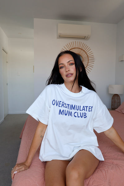 Overstimulated Mum Club Tee - White and Blue