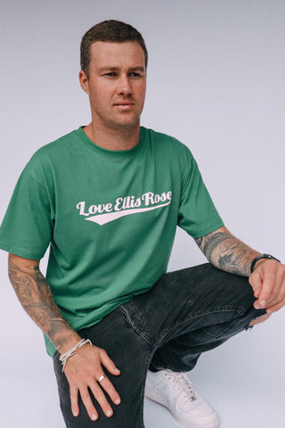 Love Ellis Rose Graphic Oversized Mens Tee - Green & white