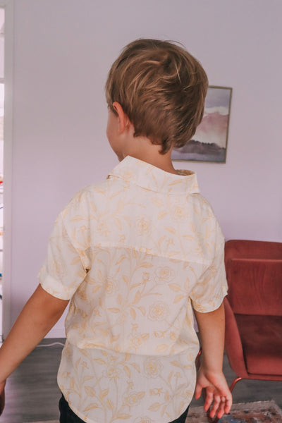 Kid's Button Up Shirt - Yellow Rose Garden