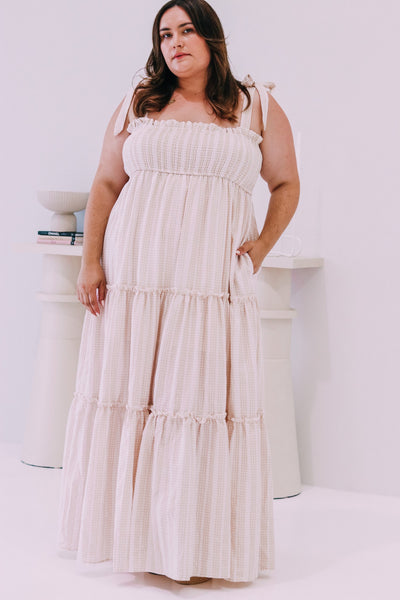 Baby Doll Maxi - Beige Gingham