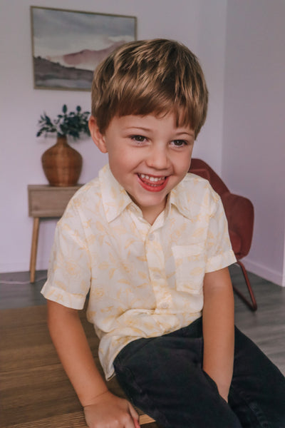 Kid's Button Up Shirt - Yellow Rose Garden